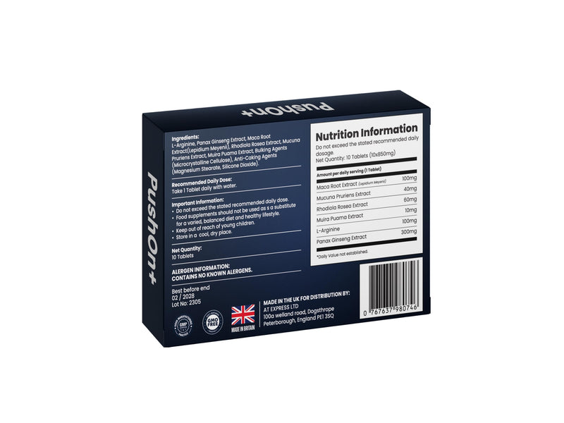 PushOn+ Men’s Wellness Supplement | Ginseng | Food Supplement | Herbal Formula | 10 Servings | Manufactured in the UK