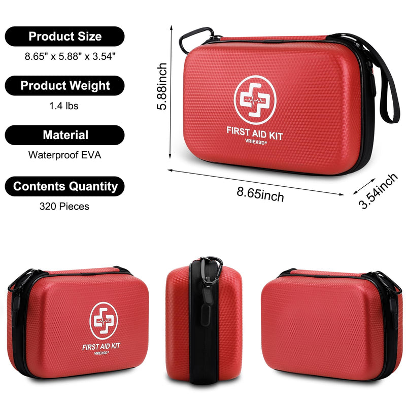 [Australia] - Premium First Aid Kit, 320 Piece Waterproof Hard Shell Eva First Aid Kit for Home, Camping, Cars, Hiking, Travel, Businesses & Outdoor Emergencies - Emergency Medical Kits (Red) Red 
