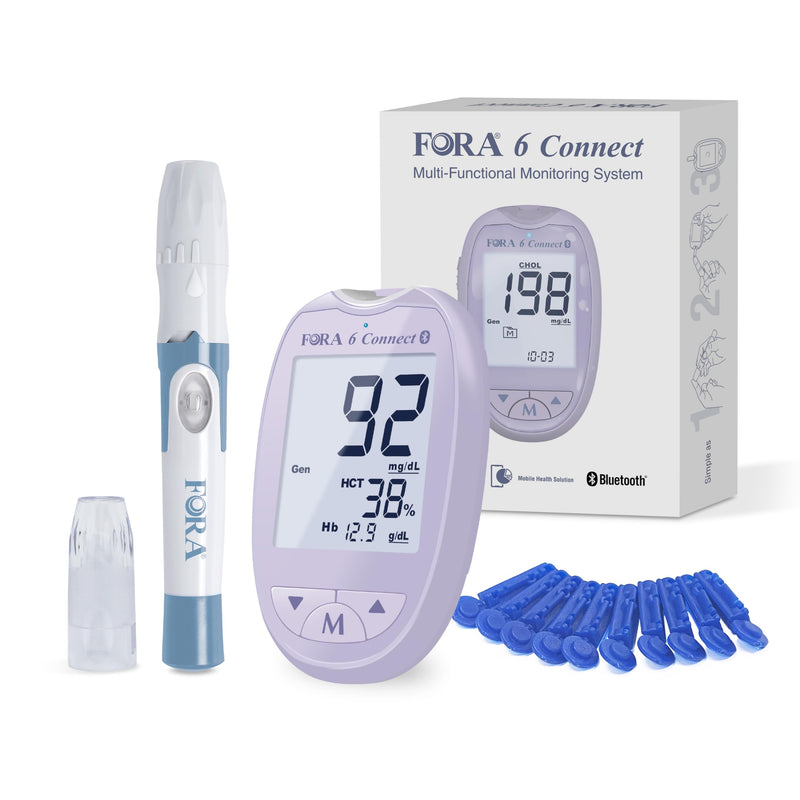 [Australia] - FORA 6 Connect (without test strips) | All-in-one health measuring device for the family | Blood Sugar, Ketone, Cholesterol, Uric Acid, Hemoglobin, Hematocrit Test | Bluetooth E-Diary | Lavender purple 