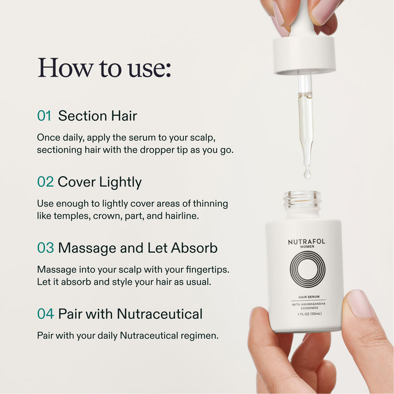 Nutrafol Women's Hair Serum, Supports Visibly Thicker and Stronger Hair, Vegan, Lightweight and Fast-Absorbing. 1 Fl Oz (Pack of 1)