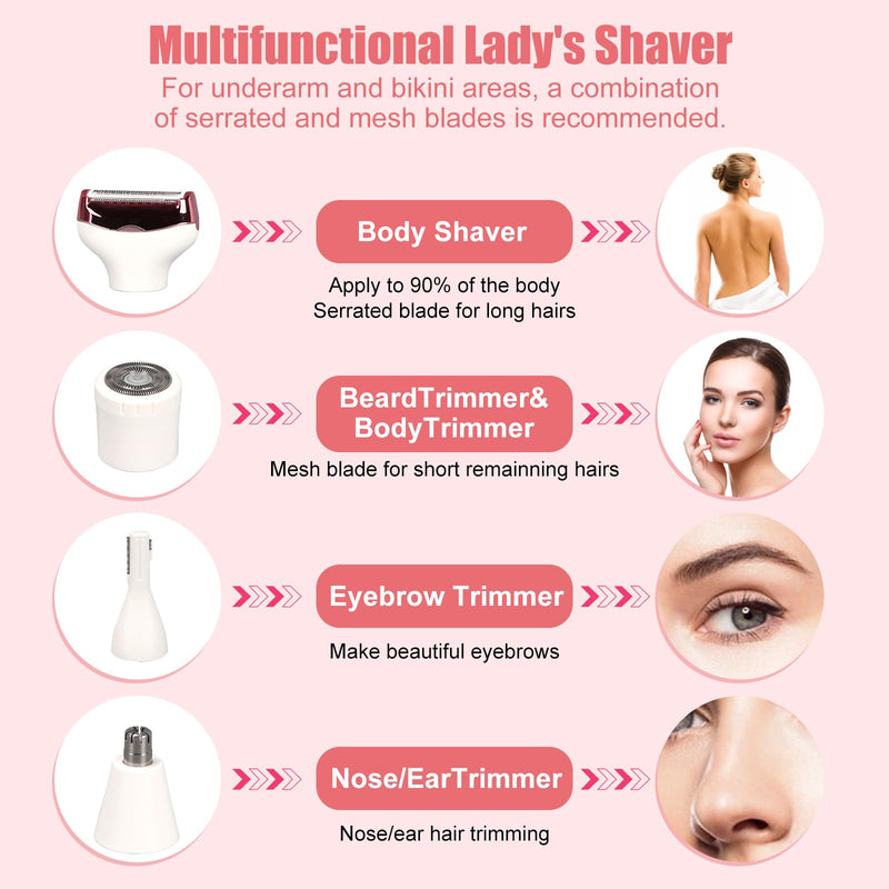 [Australia] - Women Electric Razor, Painless Body Hair Trimmer and Facial Hair Removal Kit,Cordless Body Shaver for Trip, LCD Display USB Charge, IPX7 Waterproof&Easy Cleaning for Face Arm Leg Bikini Underarm 
