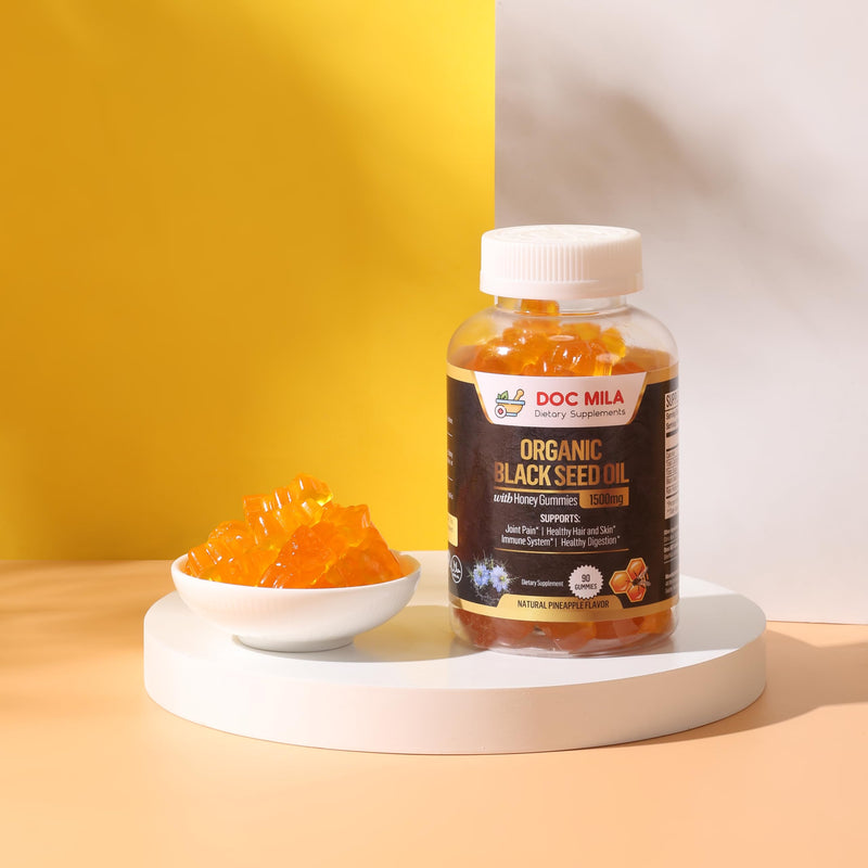 [Australia] - Organic Black Seed Oil Gummies 1500mg - Black Seed Oil Softgels Capsules with Honey, Pineapple Flavor - Gluten Free, Soy Free & Non-GMO 