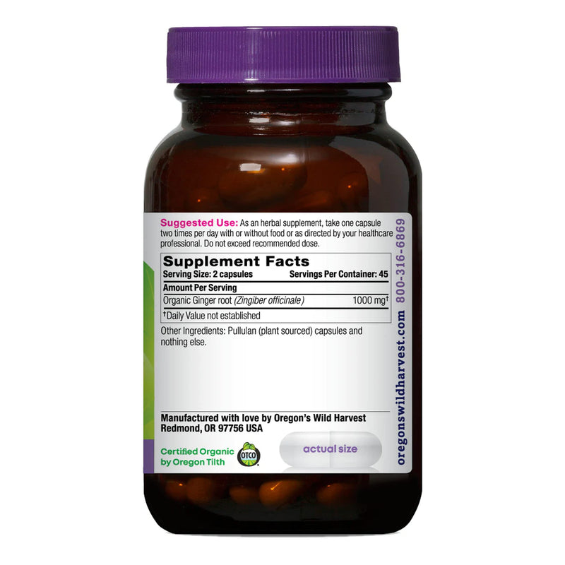 [Australia] - Oregon's Wild Harvest, Certified Organic Ginger Capsules for Stomach Support, Non-GMO, 1000 mgs, 90 Count 