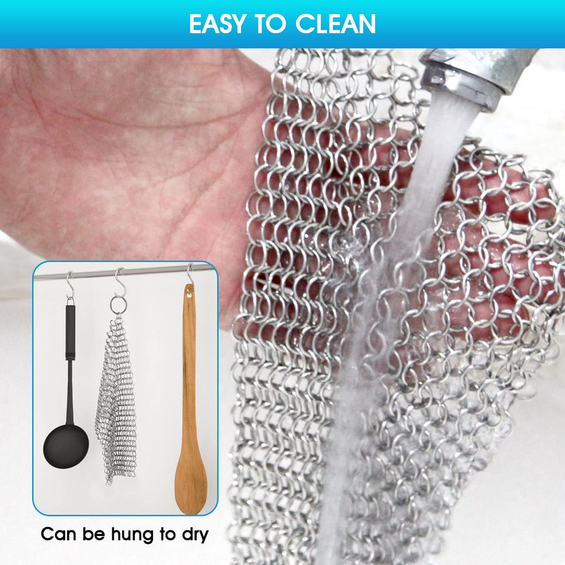 [Australia] - Cast Iron Cleaner 6" x 6.3" Premium 316L Stainless Steel Chainmail Scrubber for Skillet, Wok, Pot, Pan; Pre-Seasoned Pan Dutch Ovens Waffle Iron Pans Scraper Cast Square 