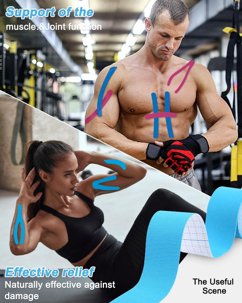 [Australia] - TIDEVAN 3 rolls of sports tape (5m x 5cm) kinesiology tape, physio tape, sports tape set, waterproof and skin-friendly kinesiology tape with special scissors, for knee pain, elbows and shoulders, black + pink + blue 