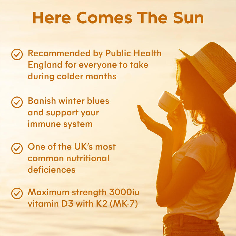 Purolabs Vitamin D3 3000iu & K2 100ug (MK7) - High Strength Vitamin D Supplement for Immune Support, Mood & Bone Health - Vitamin D3 K2 Vegetarian Capsules - Vitamin D Tablets 60 Count