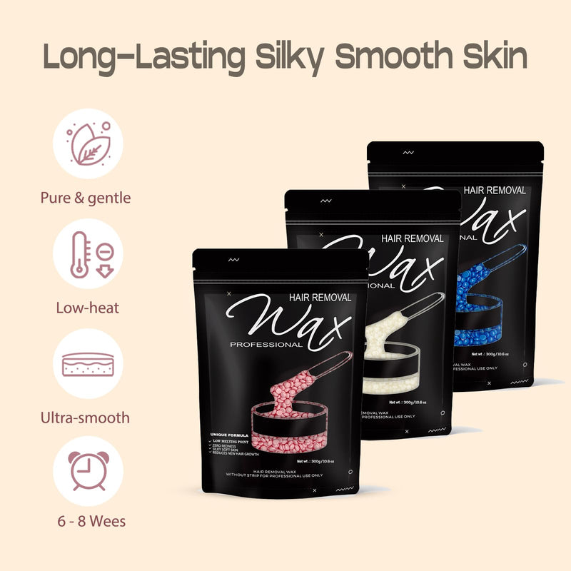 [Australia] - Wax Beads 3 Packs (300g/Each),Hard Wax Beads with 3 Go-To Scents - Wax Beads for Hair Removal and Sensitive Skin,Waxing Beans for Brazilian Bikini,Face,Body,Legs,Armpit Rose/Chamomile/Coconut 32 Ounce (Pack of 1) 