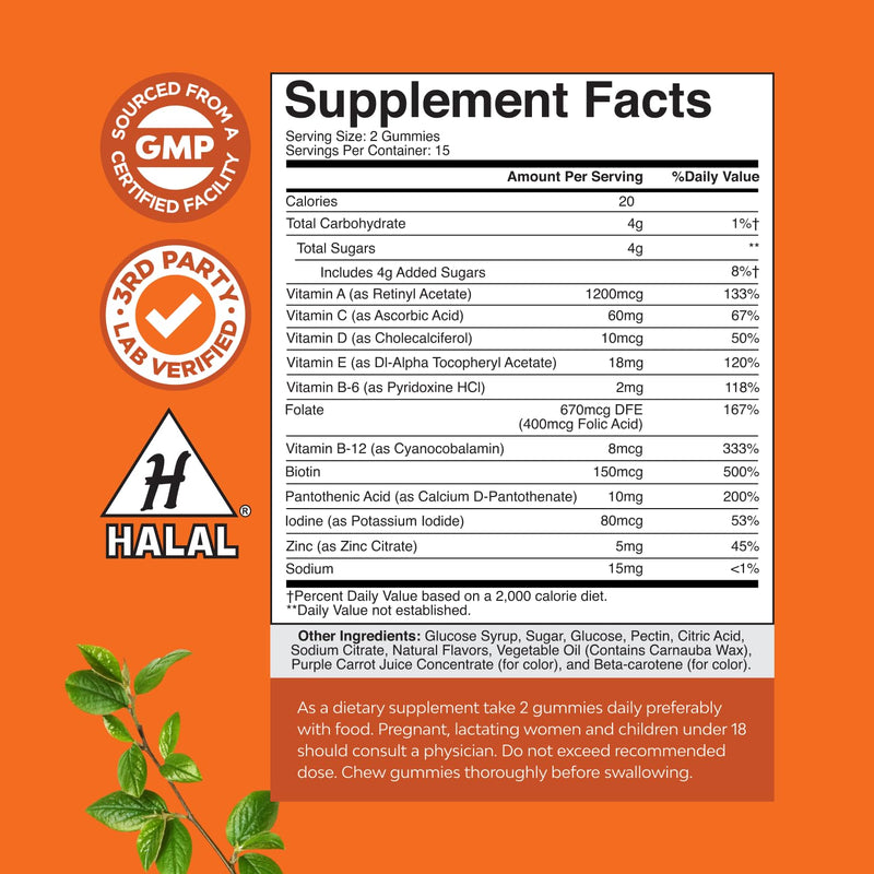 Potent Daily Multivitamin Gummies for Adults - Wellness Blend of Vitamin D A C E B12 Zinc and Biotin - Adult Vitamin Gummy for Energy and Immunity - Non-GMO Gluten Free and Halal Gummies 30 Count 30 Count (Pack of 1)