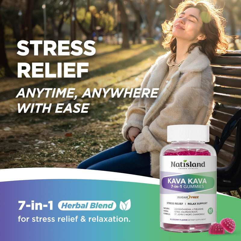 [Australia] - Chewable Kava Kava Gummies, Kava Kava Root Extract with Ashwagandha & L-Theanine, Kava Supplement for Women & Men, 7-in-1 Herbal Blend for Stress Relief & Relaxation, Sugar-Free, Vegan, 60 Ct 1 PACK 