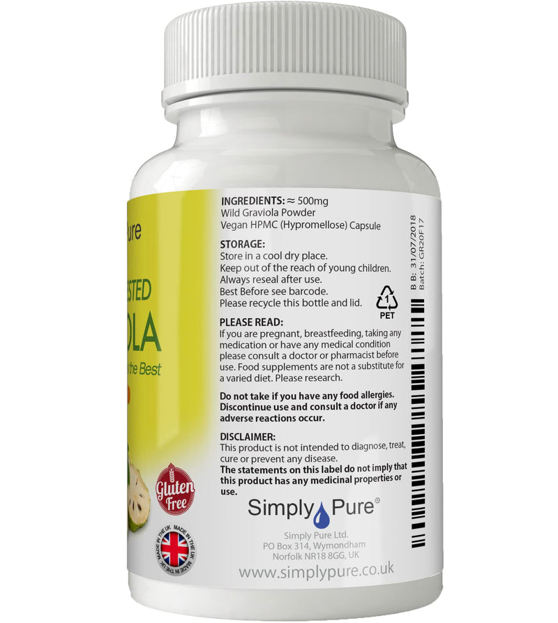 Wild Harvested Graviola (Soursop) - Antioxidant & Heart Health | 90 Capsules x 500mg | Gluten Free | GM Free | Vegan