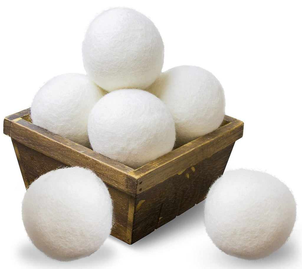 SnugPad Wool Dryer Balls XL Size 6 Pack, Natural Fabric Softener 100% Organic Premium New Zealand Wool, No Fillers, Anti Static, Lint Free, White 6 Count 6 Count (Pack of 1)