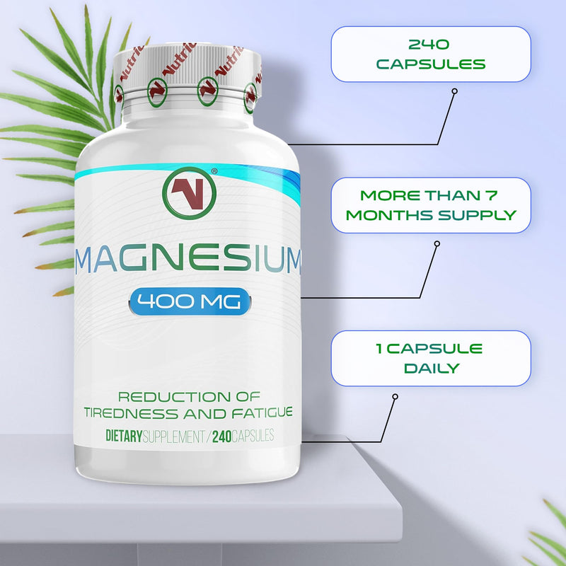 Mega Strong Magnesium Capsules 400mg | 240 Easy to Swallow Supplements | 8 Months Supply | Reduce Tiredness and Fatigue 240 count (Pack of 1)