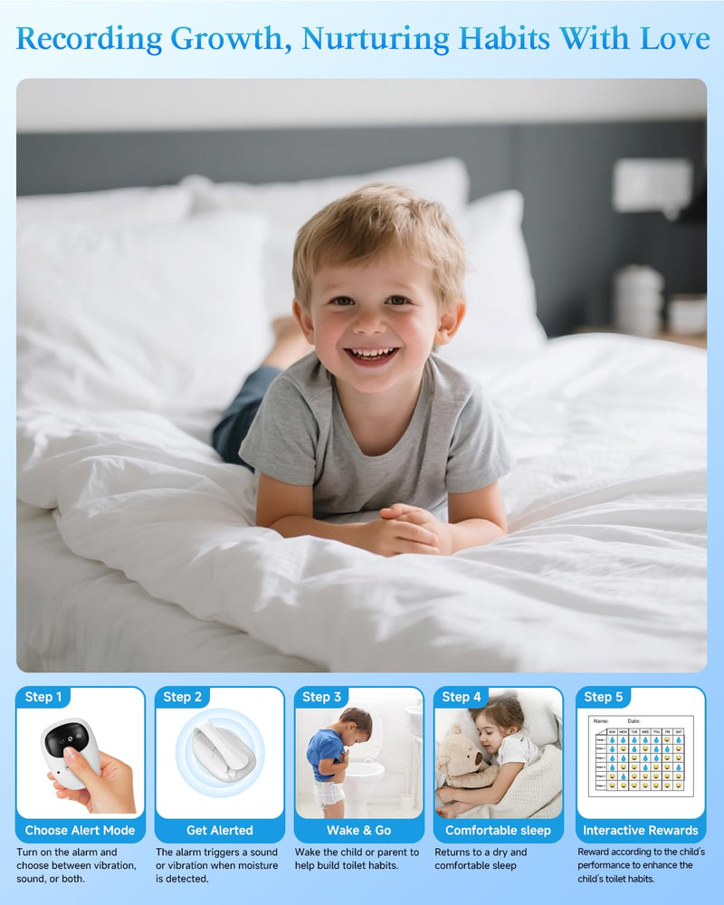[Australia] - US-Patented Wireless Bedwetting Alarm for Boys and Girls,High Sensitivity Sensor for Deep Sleepers, USB-C Rechargeable, 3 Modes (Vibration/Sound/Combo), Split Sensor (787in), Portable Case, 20-Day Use 