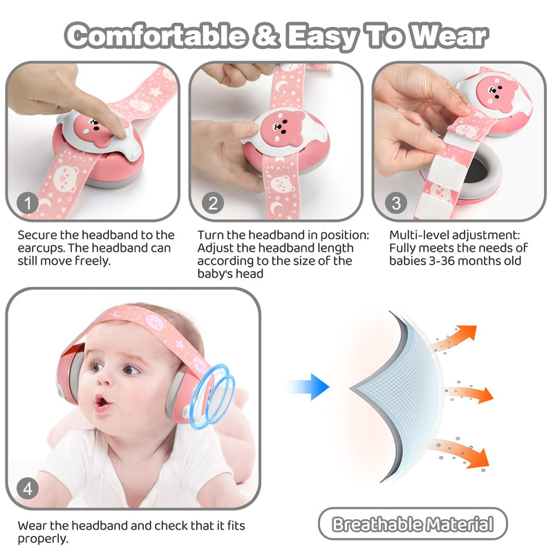 Baby Ear Muffs,25dB NRR Infant Headphones Noise Cancelling Baby Ear Protection with Carrying Bag Baby Travel Essentials,Baby Sound Proof Headphones for Travel/Sleep/Plane/Noisy Event Pink