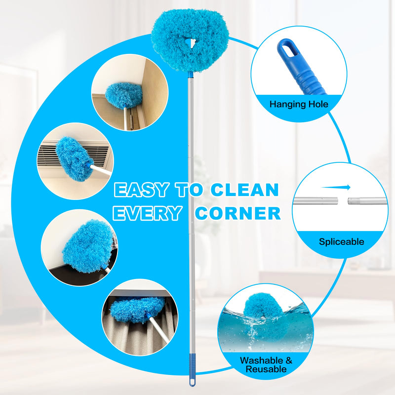 [Australia] - Ceiling Fan Cleaner Duster Reusable Microfiber Ceiling Fan Blade Cleaner Removable Duster with Extension Pole Adjusts 13 to 49.7 Inch for Cleaning Walls Bookshelves Furniture Door Window Top (Blue) Blue 