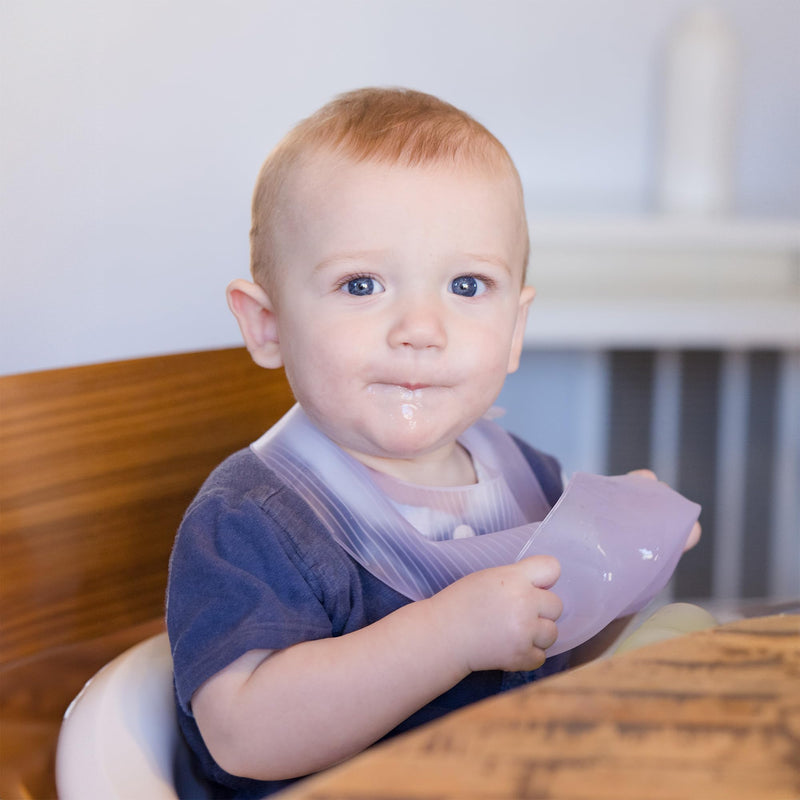[Australia] - Olababy Fold N Go Silicone Baby Bib w Travel Case | Soft, Lightweight, Waterproof Bibs for Infants & Toddlers | BPA Free Blueberry 1 Bib + 1 Travel Case 