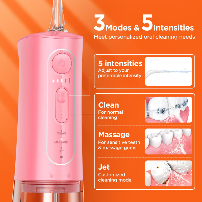 [Australia] - Bitvae C5 Water Flosser Teeth Picks, Cordless Portable Oral Irrigator, Powerful and Rechargeable Water Flosser for Teeth, Brace Care, IPX7 Waterproof Water Dental Picks for Cleaning, Quartz Pink 