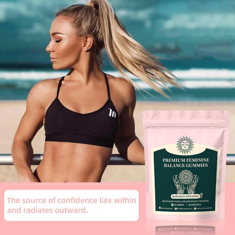 Premium Feminine Balance Gummies, Pineapple Gummies Women, Low Sugar for Women's Health and Wellness - Immune Support - Vegan, Gluten-Free - Hawaiian Pineapple - 60 Gummies - 30 Servings