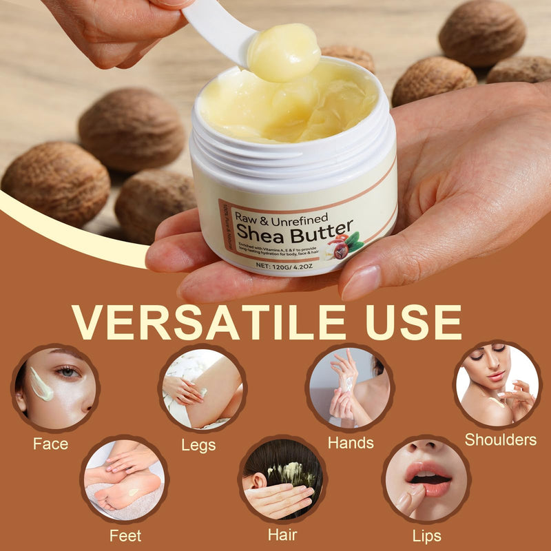 ISUNRISE Raw Unrefined Shea Butter 4.2oz, Natural Moisturizer for Skin & Hair, Rich in Vitamins A D E F, Antioxidant, Non-Greasy, Gentle on Skin