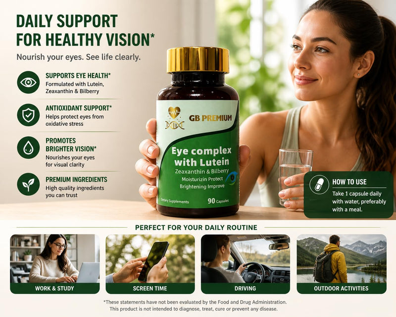 Eye Complex with Lutein, Zeaxanthin & Bilberry Extract, Eye Health Supplement, Vision Support Capsules with Vitamin A, B12 & Zinc, 90 Capsules