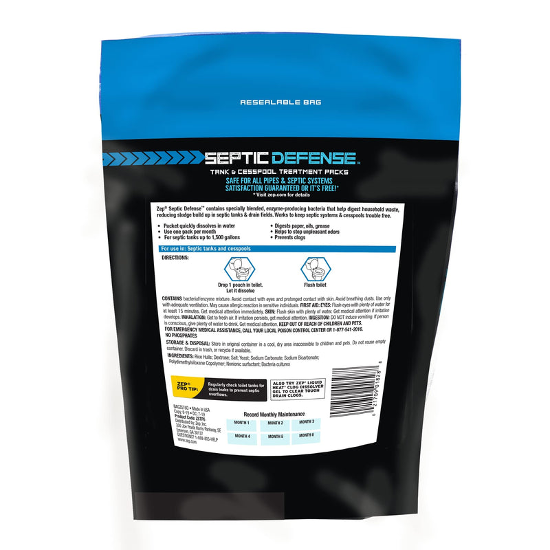 [Australia] - Zep Septic Defense System Treatment Dissolvable Packs - 6 Month Supply - ZSTP6 - Safe for Pipes and All Septic Tanks , Brown 