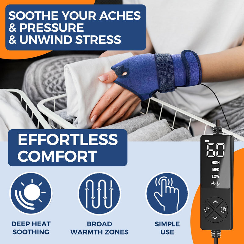 [Australia] - Hand Heating Pad for Arthritis and Tendonitis, Heated Wrist Wrap Thumb Brace for Carpal Tunnel Relief with 3 Heat & 5 Timer Settings for Left & Right Hand (L/XL) blue L/XL 