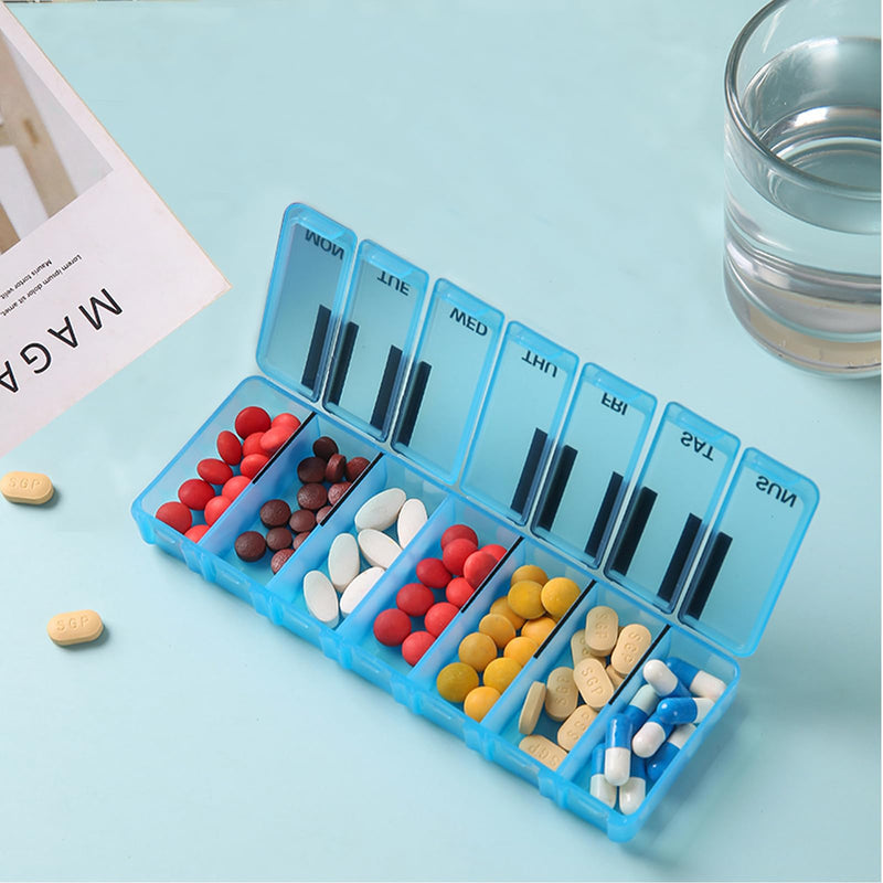 Pill Organizer 7 Day for Travel BPA Free Weekly Pill Organizer Piano-Keyboard Pill Box,Vitamin Organizer (Blue) Blue
