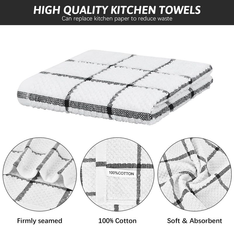 [Australia] - Nialnant 8 Pack Kitchen Dish Rags,100% Cotton Dish Cloths for Washing Dishes,Quick Drying Kitchen Towels,12x12 Inches,Black Plaid Black Plaid 12 x 12 in - 8PCS 