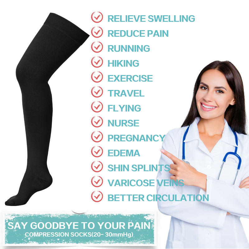 [Australia] - Athvibid Thigh High 20-30mmHg Compression Stocking, Compression Socks for Women & Men Circulation with Silicone Dot Band,Relieves muscle soreness Black1 XX-Large 