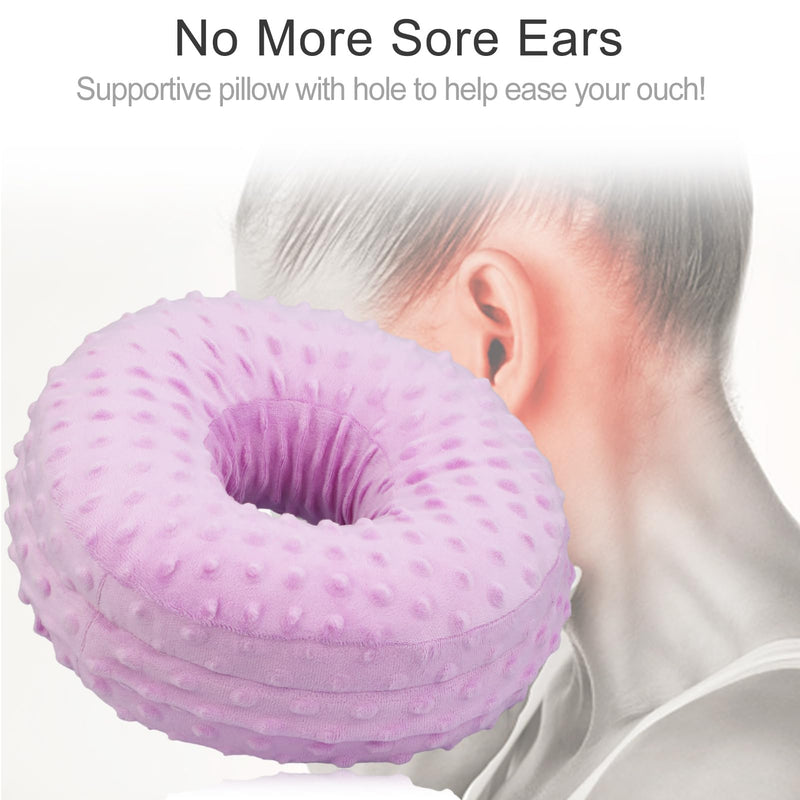 [Australia] - Ear Piercing Pillows with Washable Covers for Side Sleepping with an Holes Full Open Zipper CNH Pressure Sore Relief O-Shaped Cartilage Support Protector Cushion Minky Dot Lavender 