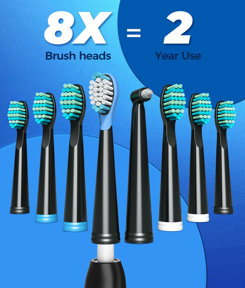 [Australia] - Electric Toothbrush for Adults with 8 𝐁𝐫𝐮𝐬𝐡 𝐇𝐞𝐚𝐝𝐬, Sonic Electric Toothbrush with 40000 VPM Deep Clean 5 Modes, Rechargeable Toothbrushes Fast Charge 4 Hours Last 30 Days Black 