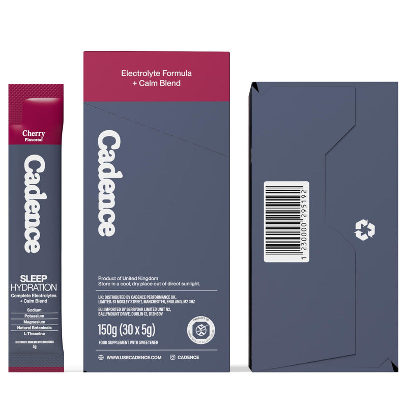 Cadence Sleep Electrolyte Hydration Sachets - Overnight Electrolyte Blend & 8 Natural Sleep Ingredients - Vegan, Keto - Nighttime Rehydration & Sleep Aid Formula - Cherry - 30 Sachets