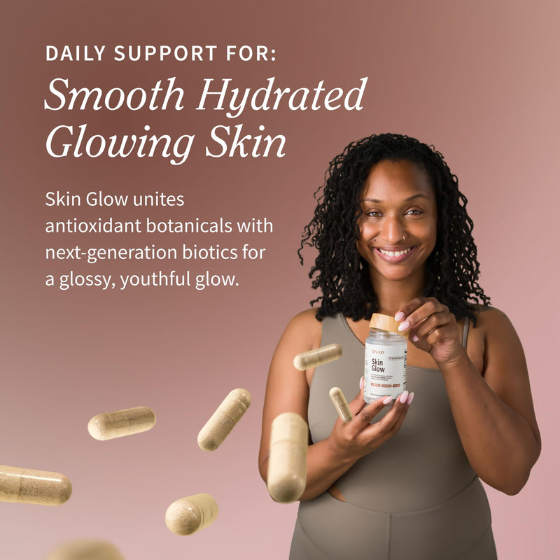 Snap Supplements Skin Glow - Gut & Skin Probiotics for Women & Men, 60 Caps | Vitamin A, Biotin & Clinically Studied Spinach to Support a Radiant, Healthy-Looking Appearance, 30-Day Supply