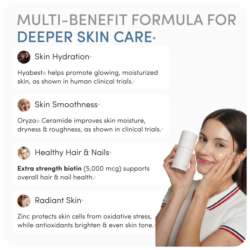 [Australia] - GLOW Anti Aging Supplement - Hyabest¬Æ Hyaluronic Acid, Phytoceramides, 5000 mcg Biotin, Vitamin A, C, E, Zinc - Hair Skin Nails Vitamins for Women & Men - Wrinkles & Skin Hydration - 60 Capsules 