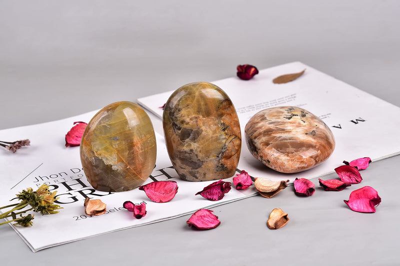 Peach Moonstone Ornament Polished Crystal Tower Slab Orange Healing Reiki Home Decor, Single Irregular 1~1.4 LBS,Student Mineral Specimen Orange Moonstone