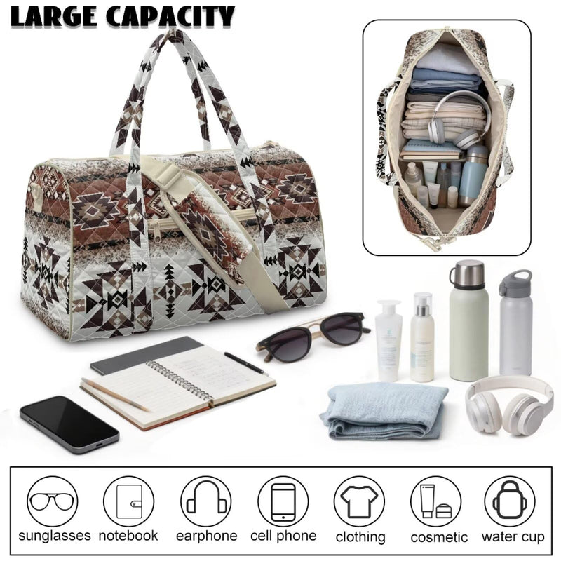 Aztec Tribal Geometric Print Quilted Travel Duffel Bag Lightweight Weekender Overnight Bag for Women Men Luggage Bags Women Hospital Bag for Labor & Delivery Aztec Tribal Geometric