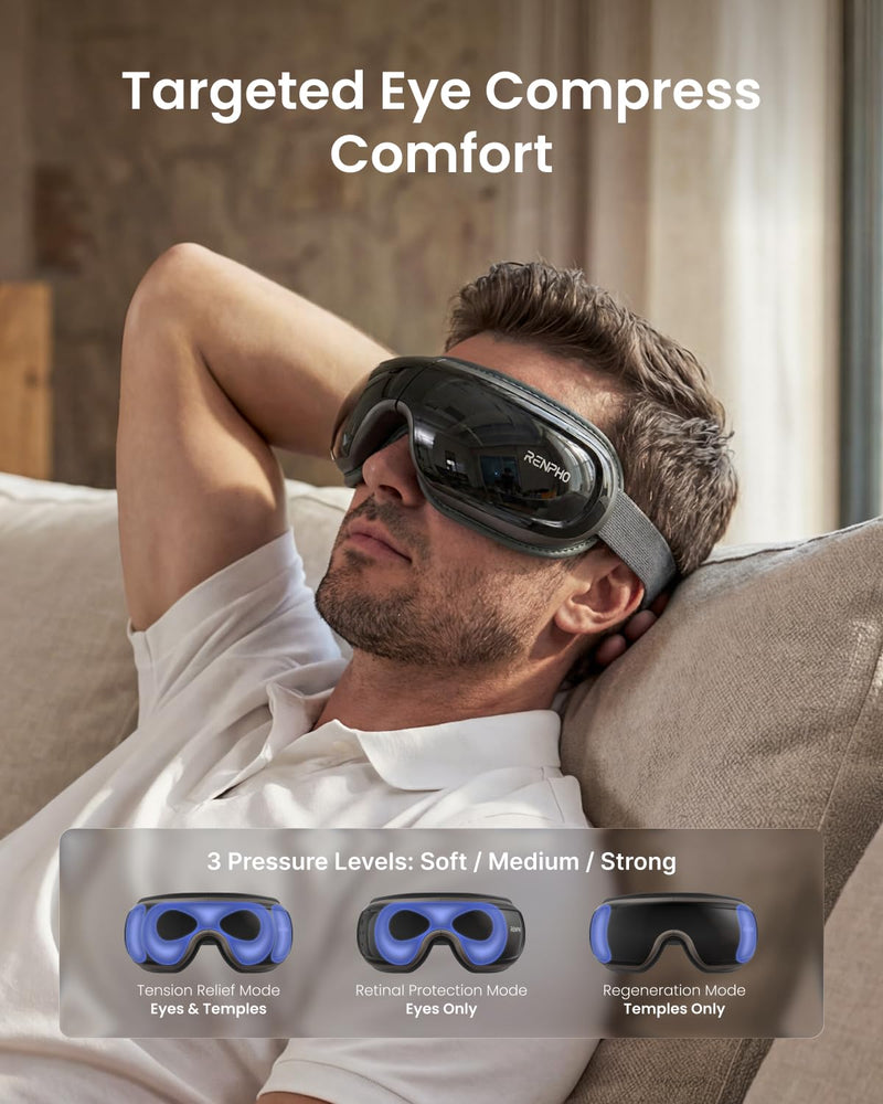 RENPHO Eyeris 3 Eye Massager with Heat and Cooling, Massaging Eye Mask | Voice Control, Vibration & Compression Massager for Dry Eyes & Head Tension, FSA Eligible HSA, Gifts for Women & Men Black