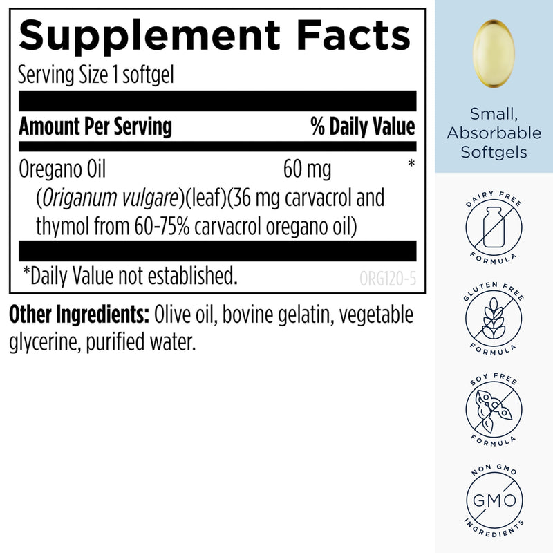 [Australia] - Designs for Health Oil of Oregano Softgels - Oregano Oil Supplement with Highly Concentrated Carvacrol - Supports Intestinal Cleansing - Small Pills (120 Softgels) 120 Count (Pack of 1) 