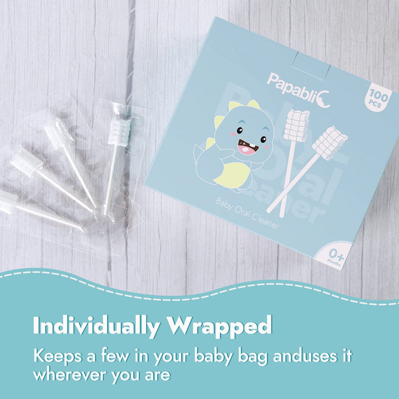 [Australia] - Papablic Baby Tongue Cleaner, Baby Oral Cleaner, Disposable Infant Mouth Cleaner Newborn, Upgrade Gum Cleaner with Paper Handle or Infants Ages 0-2 Years, 100 Pack 1 Count (Pack of 100) 