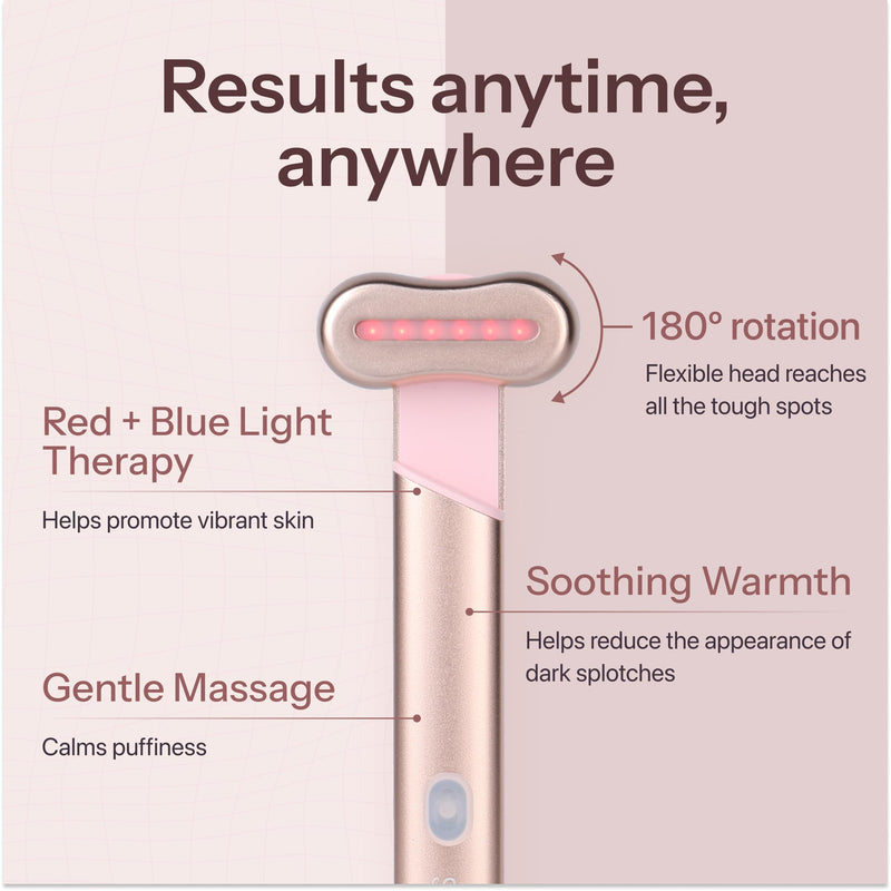 Red Light Therapy Wand for Face – 4-in-1 Device with Travel Case - Adjustable Head - Red & Blue LED - Soothing Massage - Portable Skin Care Tool for Anti-Aging, Glow & Firmness