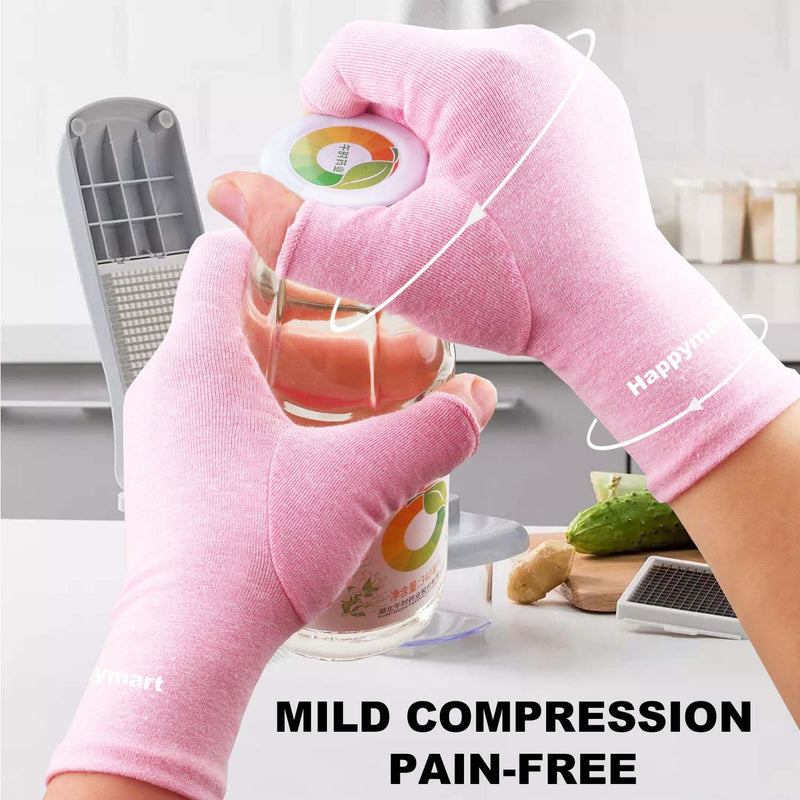 [Australia] - 2 Pairs Arthritis Gloves for Women for Pain, Compression Gloves for Carpal Tunnel Relief, Rheumatoid Osteoarthritis, Fingerless Gloves for Women and Men, Typing (Pink, Large) Large (2 Pair) Pink 