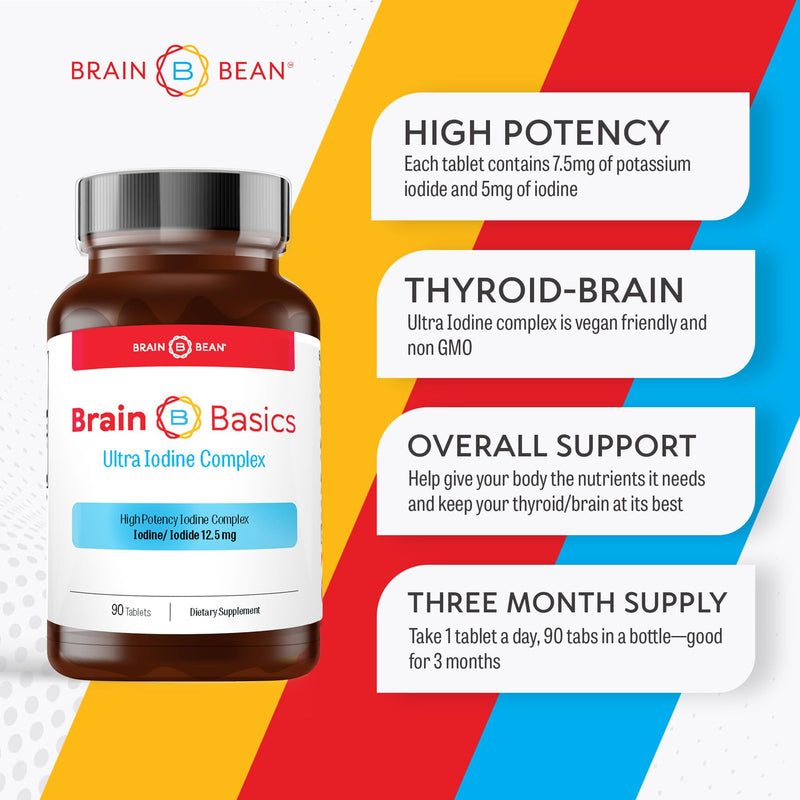 [Australia] - Brain Basics Ultra Iodine Complex Supplement for Thyroid Support, Iodine and Potassium Iodide in One, Iodine Supplement for Thyroid and Brain Health, 12.5 mg Iodine and Potassium Iodide - 90 Tablets 