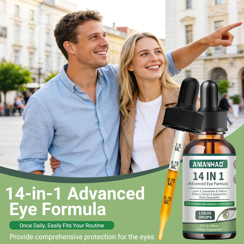 Eye Health Supplement with Lutein, 14 in 1 Advanced Eye Formula Drops - with Lutein, Zeaxanthin,Vision & Focus Support for Vision & Ocular Health Focus Support, 60ml