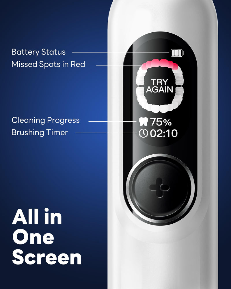 Electric Toothbrush with AI Smart Screen for Adults Kids | 150-Day Battery, Real-Time Brushing Map | Whitening Mode, 3-Min Timer, Travel Case | Family Sonic Electric Tooth Brush (G5S White) 1 Count (Pack of 1)