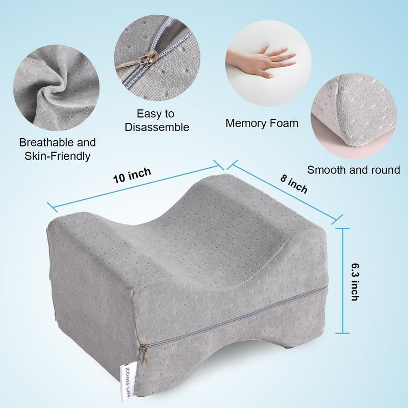 [Australia] - Knee Pillow Cover with Zipper 10" x 8" x 6.4", Replacement Leg Pillow Case, Knee Pillow Case Apply to Memory Foam Knee Pillow from ZOAN (Gray Grey 