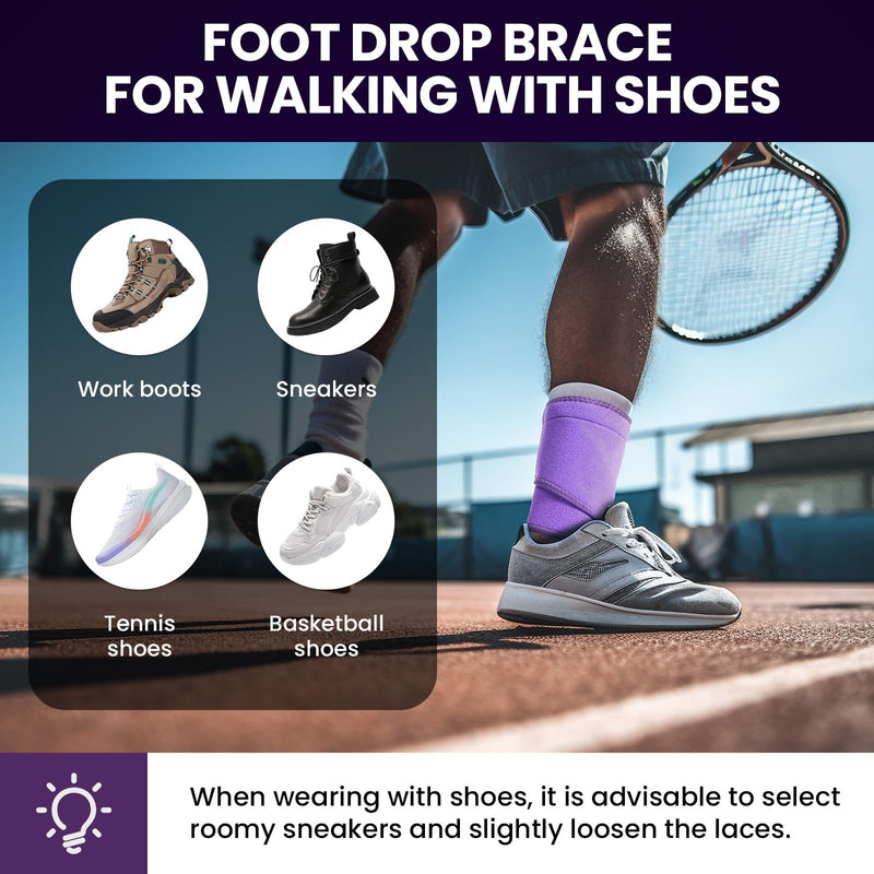 Welnove Drop Foot Brace with Arch Support, AFO Ankle Brace for Walking, Relieves Instability of Lower Limbs by Foot Drop, MS, TBI, Spinal Cord Injury, Cerebral Palsy (Purple, Rigid Support)
