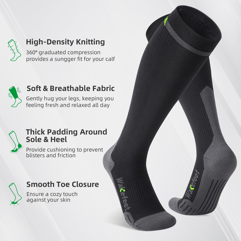 [Australia] - Medical Compression Socks Men Women 3 Pairs, Compression Stockings 20-30mmHg for Relieving, Recovery L-XL Black Grey+Woody 