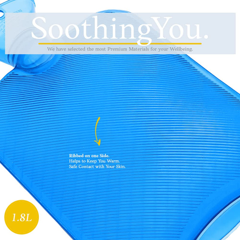 [Australia] - Qomfor Hot Water Bottle - 1.8 Liter Capacity - Premium Hot Water Bottle for Pain Relief, Back, Shoulder and Neck - Without Cover - [Blue] Blue 