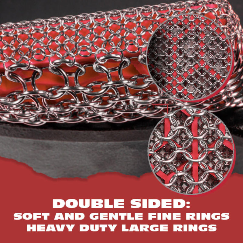[Australia] - Knapp Made Combo Chainmail Cast Iron Scrubber with Silicone Core - Heavy Duty Rings and Fine Chainmail Rings -Premium Cast Iron Cleaner Chainmail Scrubber -Perfect for Cast Iron Cookware,Skillet,Woks Dry Rub Red 