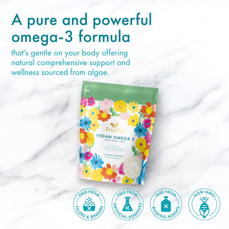 Fruitful Vegan Omega 3 with DHA & EPA – EU Algae Supplement for Fertility Support & Antioxidants – Pregnancy Supplement for Women – Pure Formula – 30 Day Supply (30 Capsules, Vegan Omega 3)